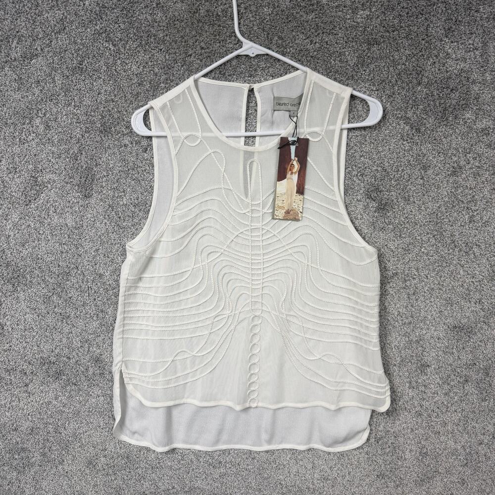 Bless'ed Are The Meek Tank Top 3 Mesh Embroidered Boho Festival Romantic Coastal